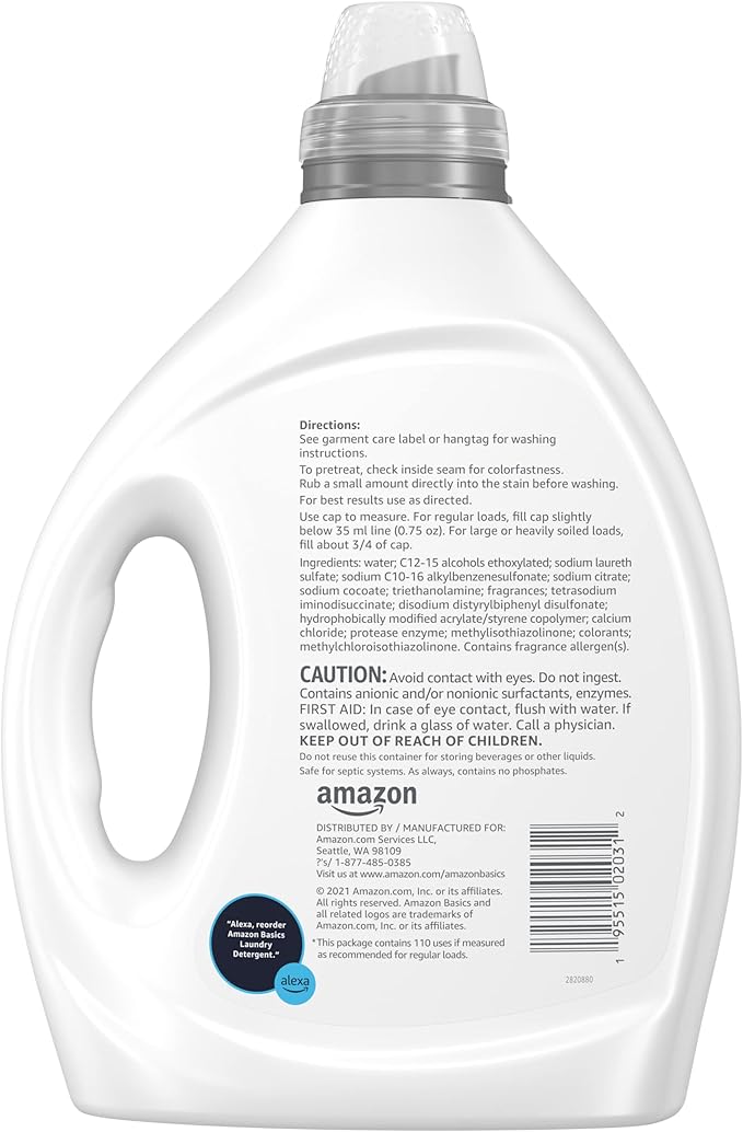 Amazon Basics Laundry Detergent Liquid, Concentrated, Clean Linen, 110 Loads, 82.5 Fl Oz, Pack of 2 (Previously Solimo)-CubbioJoy