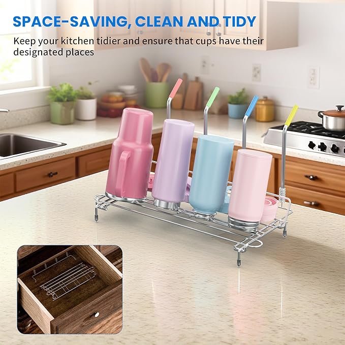 Bottle Drying Rack Stainless Steel Fold Water Bottle Drying Rack Organizer with Straw Holder for Baby Bottles,Cups, Mugs and Glass, Sports Bottles Dryer Countertop-CubbioJoy