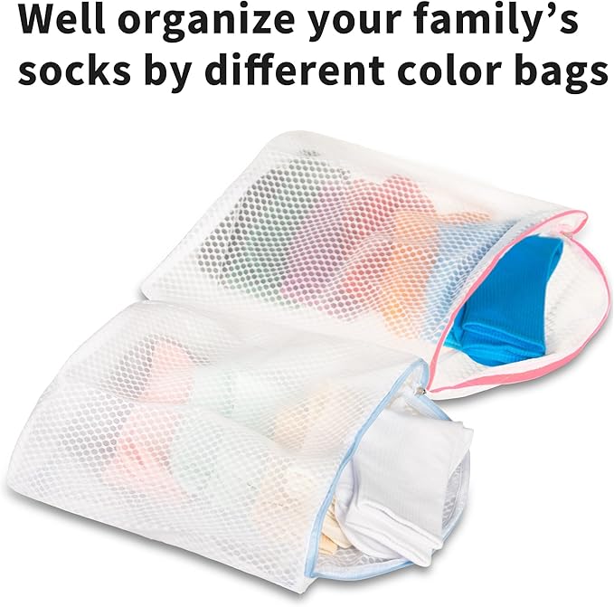 3Pcs Hanging Laundry Bags for Socks with S Hooks, 3 Color Mesh Laundry Bags for Washing Machine-CubbioJoy