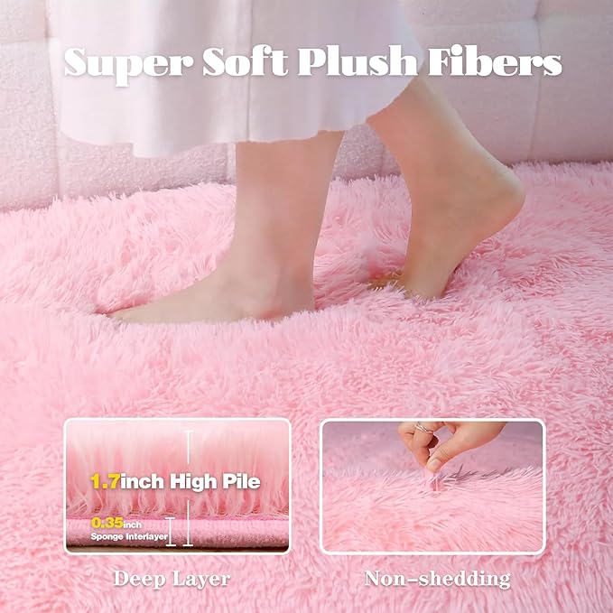 8x10 Area Rug for Living Room: Fluffy Shag Soft Washable Rugs Large Fuzzy Plush Indoor Carpet for Bedroom Nursery Playroom Kids Girls Boys Room (Pink, 8'x10')-CubbioJoy