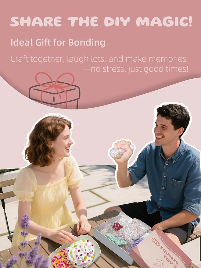 DIY Stress Ball Making Kit - 10 TPR Skins, 13 Fillers, 14 oz Slime, 7 oz Clay, Create ASMR Anxiety Relief Toys, Handmade Squishy Stress Balls, Unique Self-Care Gifts for Women, Crunchy and Relaxing-CubbioJoy