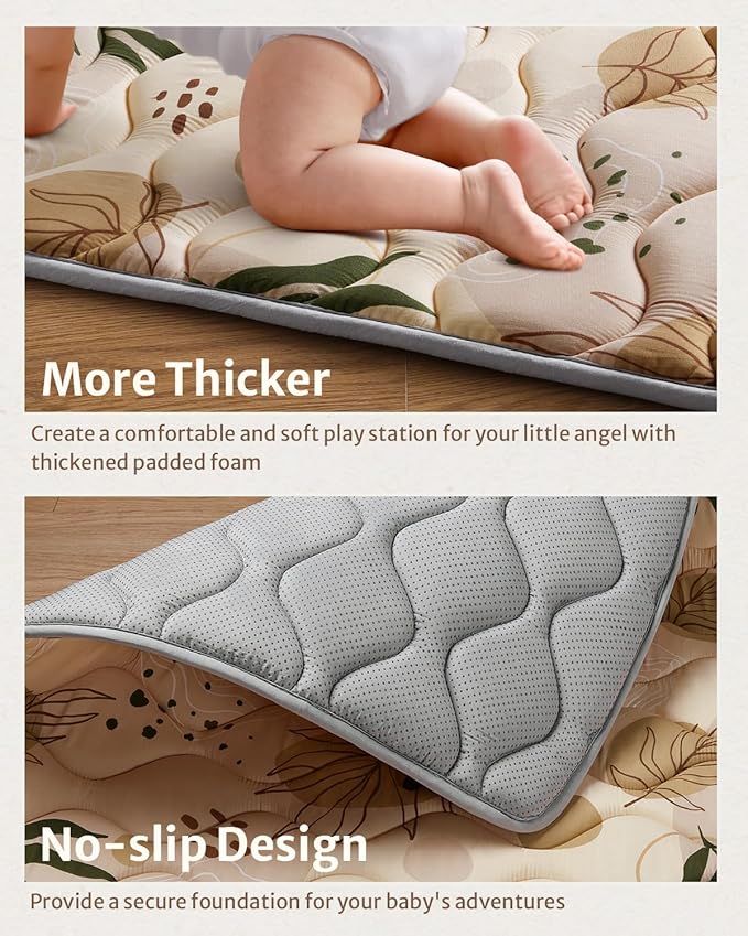 Blissful Diary Baby Play Mats for Floor, 71x59 Inch Extra Thicker & Large Soft Cushioning Foam Playmats for Babies and Toddlers, Foldable Washable Baby Crawling Mat for Playpen, Earth Tones Design-CubbioJoy