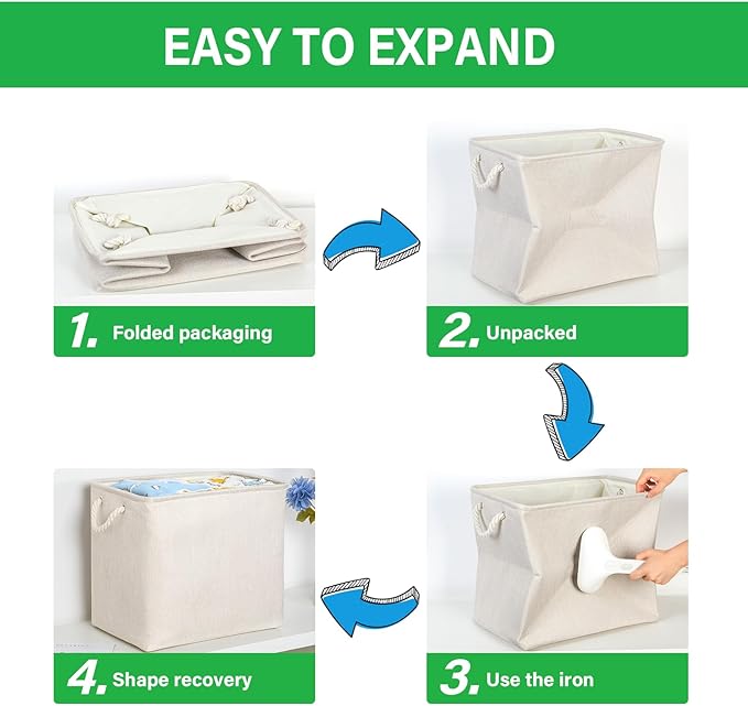 Bidtakay Extra Large Storage Baskets for Organizing Clothes Storage Bins 3 Pack Fabric Storage Bins for Shelves Linen Collapsible Organizer for Closet-Light Biege-CubbioJoy