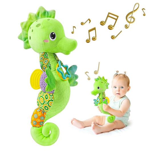 Sumobaby Infant Baby Musical Stuffed Animal Activity Soft Toys with Multi-Sensory Crinkle, Rattle and Textures, for Tummy Time Newborn 0-3-6-12 Months Boys, Girls, Seahorses, Green-CubbioJoy