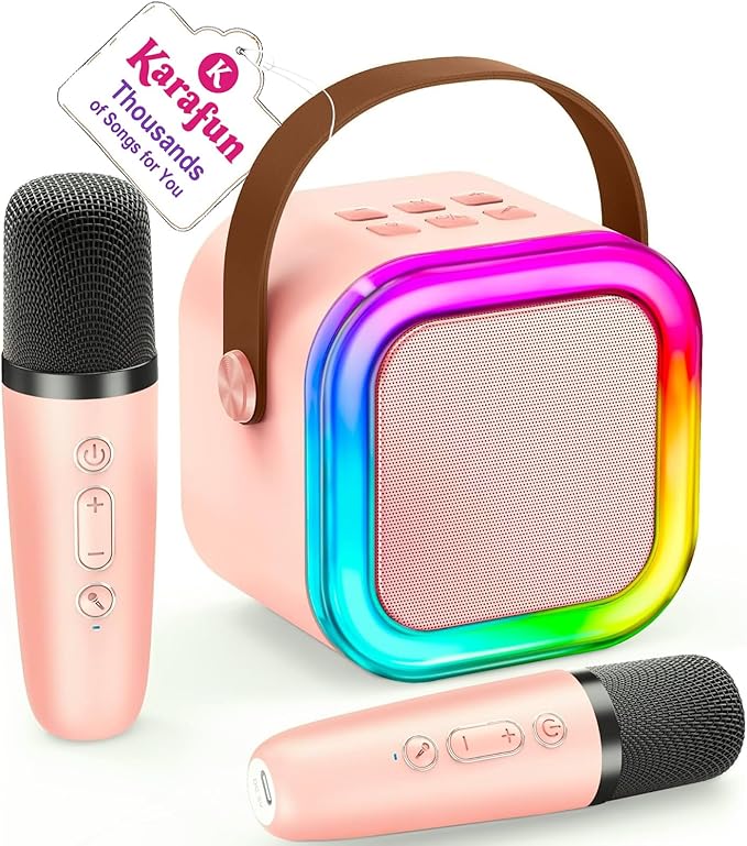 IROO Mini Karaoke Machine for Kids, 2025 TOP Toys Birthday Gifts Ideas for Girls Ages 4, 5, 6, 7, 8, 9, 10, 12+ Years Old, Portable MP3 Player with 2 Wireless Mics for Party-CubbioJoy