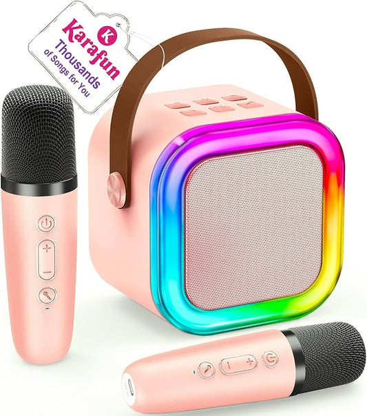 IROO Mini Karaoke Machine for Kids, 2025 TOP Toys Birthday Gifts Ideas for Girls Ages 4, 5, 6, 7, 8, 9, 10, 12+ Years Old, Portable MP3 Player with 2 Wireless Mics for Party-CubbioJoy
