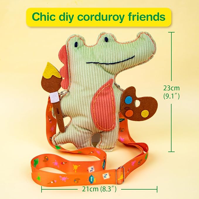 Avenir Sewing Kit for Kids Birthday Gifts for Kids Aged 6 Corduroy Fabric With Shoulder Strap Safe Needles Pre-cut Felt Easy DIY Arts and Crafts for Boys and Girls Stuff No Mess with Full Instructions-CubbioJoy