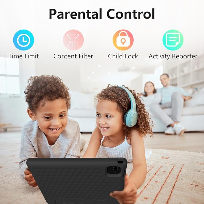 JREN Tablet for Kids｜10 Inch Kids Tablet Android 14｜Octa-core｜64GB｜WiFi ｜Bluetooth｜Parental Control｜Children Content｜Children Toddler Black-CubbioJoy
