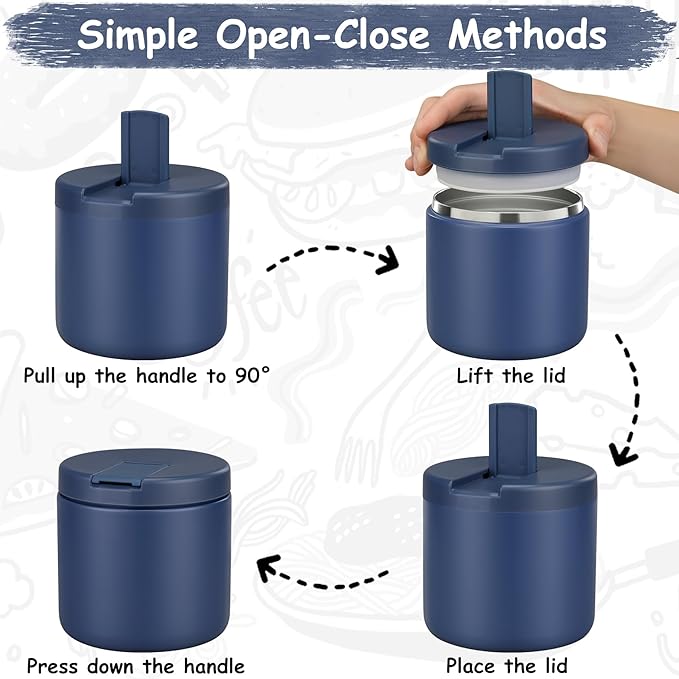 19oz Insulated Vacuum Food Jar with Buckle Lid Wide Mouth Soup Thermo for Hot Food Kids Leakproof Stainless Steel Lunch Container- Blue-1Pack-CubbioJoy