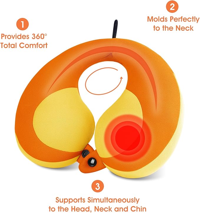 INFANZIA Kids Chin Supporting Travel Neck Pillow, Helps Support Head and Neck, Comfortably Designed for Head, Neck, and Chin Support - Gifts for Toddler/Child/Kids, Orange-CubbioJoy