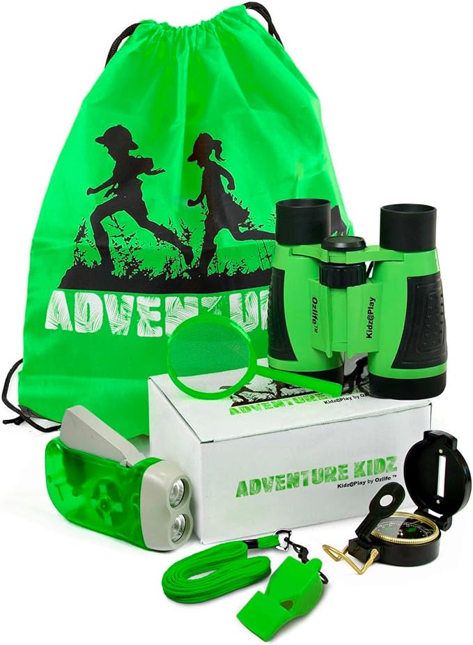 Adventure Kidz Outdoor Exploration Kit, Children’s Binoculars with Case, Flashlight, Compass, Whistle, Magnifying Glass, Backpack. Great Kids Gift Set for Camping, Hiking, STEM and Pretend Play-CubbioJoy