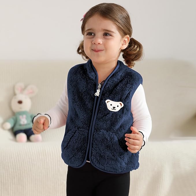 Baby Boys Girls Fleece Vest Zip Up Cute Bear Jackets Fuzzy Fall Winter Warm Clothes Newborn Outwear for Toddler Infant-CubbioJoy