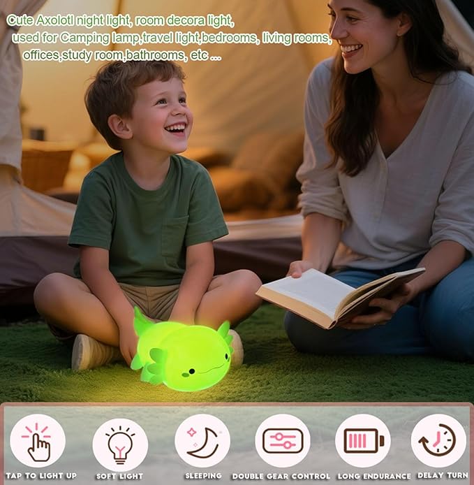 DREAMING MY DREAM Axolotl Night Light for Kids,Cute Axolotl Gifts lamp Rechargeable Light Table Bedside Lamp,LED Animal Silicone Nursery Night Lamp Cute Room Decor for Kids Girls Boys-CubbioJoy