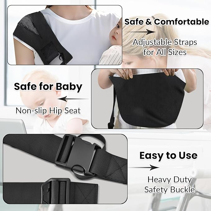 Baby Sling Carrier - Adjustable Baby Sling 2025 Upgraded Toddler Sling Comfortable Baby Wrap Carriers Ergonomic-Designed, Travel Friendly Carrying 10-45 Lbs(Black)-CubbioJoy