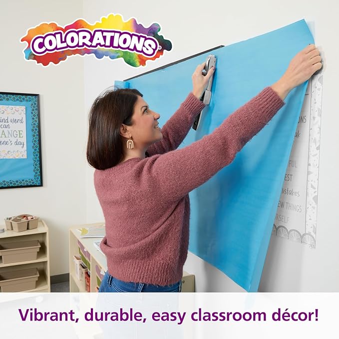 Colorations Arts and Crafts Paper Roll - 36" x 1000', Sky Blue, Dual Surface, Markers, Finger Paints, Painting, Watercolors, Acrylic Paints, Wall Art, Bulletin Board Paper, Kids Crafts (Item # DSSB)-CubbioJoy