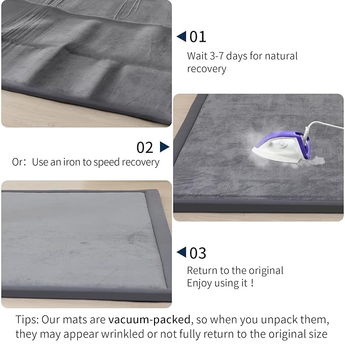 ACOMOPACK Baby Play Mat for Floor 1.3" Thick Memory Foam Play Mat 71"×79" Tummy Time Crawling with Non-Slip Bottom for Living Room,Nursery,Soft Velvet Playpen Mats for Kids,Infants（Dark Grey）-CubbioJoy