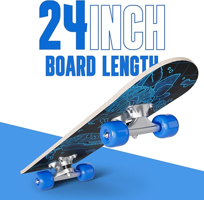 24 inch Rude Boyz Mini Cruiser Skateboard - Aluminium Trucks - Kids Skateboard Ages 5-8 Beginner - Skateboards for Kids-CubbioJoy