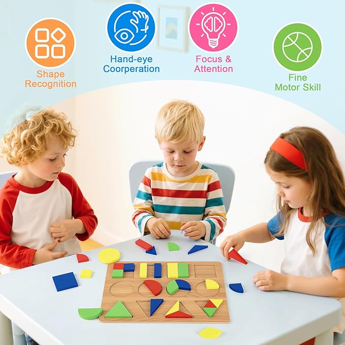 Alphabet Puzzle Wooden Puzzles for Toddlers 3 4 5 Year Old, ABC Shape Learning Toddler Toys with Puzzle Board & Letter Blocks, Preschool Educational for Girls Boys, Puzzle Geometric-CubbioJoy
