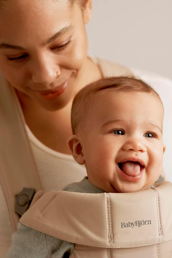 BabyBjörn Baby Carrier Mini, Beige, Woven | Newborn Carrier (7-25 lbs), Ergonomic, Easy-to-Use-CubbioJoy