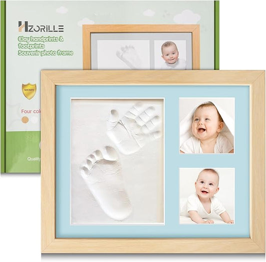 Baby Footprint Kit, Newborn Foot and Hand Print Kit, Baby Keepsake Frame, Nursery Pictures Frames(Walnut)-CubbioJoy