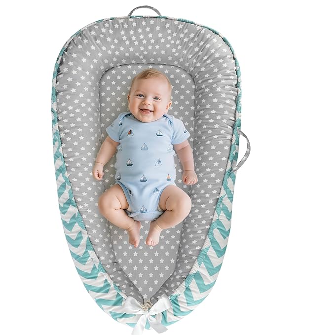 Baby Lounger - Baby Lounger for Newborn 0-24 Months, Breathable and Soft Cotton Cover Baby Nest, Portable Cozy Tummy Time Lounger for Home and Travel, Ideal Baby Essentials & Shower Gifts-CubbioJoy
