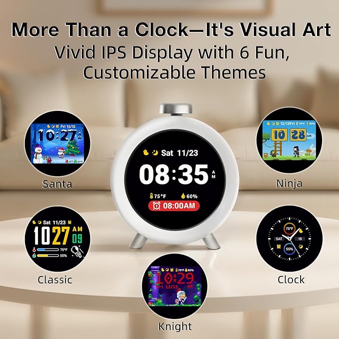Dekala ChronoSense Alarm Clock for Bedroom Temperature Humidity, 7-Day Programmable 4 Alarms, 100dB Loud Gradual Alarm Clock Heavy Sleeper, IPS Screen Animation, Hourly Chime-CubbioJoy