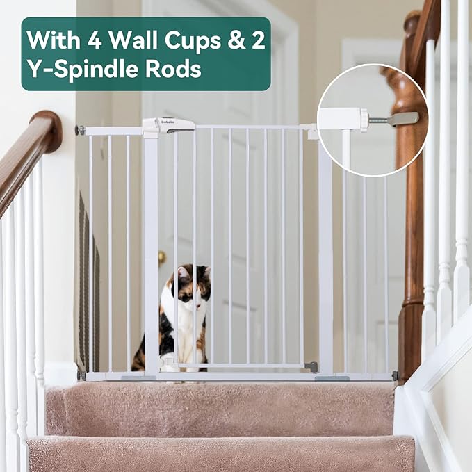 BABELIO 36" Tall Baby Gate, 29-48" Auto Close Pressure Mounted Dog Gate for Stairs, Doorways & Hallway, Protector Basics Easy Walk Thru Pet Gate, Metal Child Gate with 2*Y Spindle Rods, White-CubbioJoy