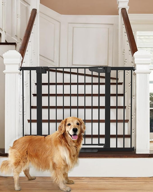 Cumbor 29.7-46" Baby Gate for Stairs, Mom's Choice Awards Winner-Auto Close Dog Gate for The House, Gifts for Mom, Easy Install Pressure Mounted Pet Gates for Doorways, Black-CubbioJoy