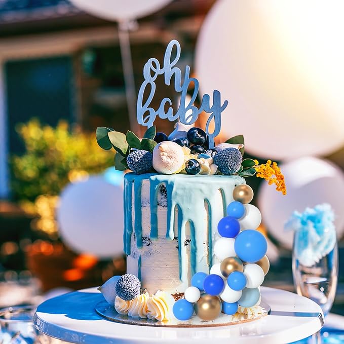 75 Pieces Cake Balls Topper Decorations Foam Cupcake Topper Mini Balloon Cake Topper Balls Cake Picks for Cake Deco Birthday Party Wedding（Blue Gold White Series）-CubbioJoy