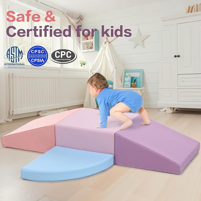 Climbing Foam Blocks for Toddlers: PU Leather Foam Blocks for Kids Active Play - Toddler Climbing Toys Indoor - Durable Playground Gym Preschool Toddler Toys for Boys and Girls (Purple/Pink)-CubbioJoy
