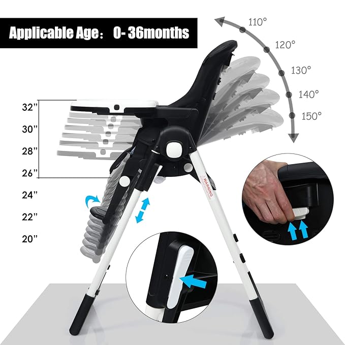 INFANS 4 in 1 High Chair–Booster Seat, Convertible Highchair w/Adjustable Height and Recline,Removable Tray,DetachableCushion, Installation-Free,Simple Fold for Baby, Infant& Toddler-CubbioJoy