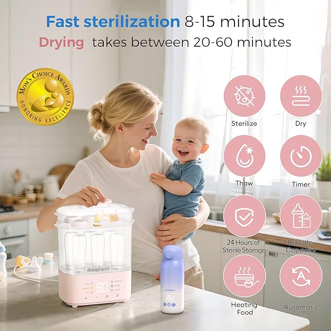 Bottle Sterilizer and Dryer, All-in-One Electric Steam Sterilizer Bottle Sanitizer for Baby Bottles, Pump Parts Accessories Newborn Essential Bottle Warmer for Breastmilk & Thaw (Pink)-CubbioJoy