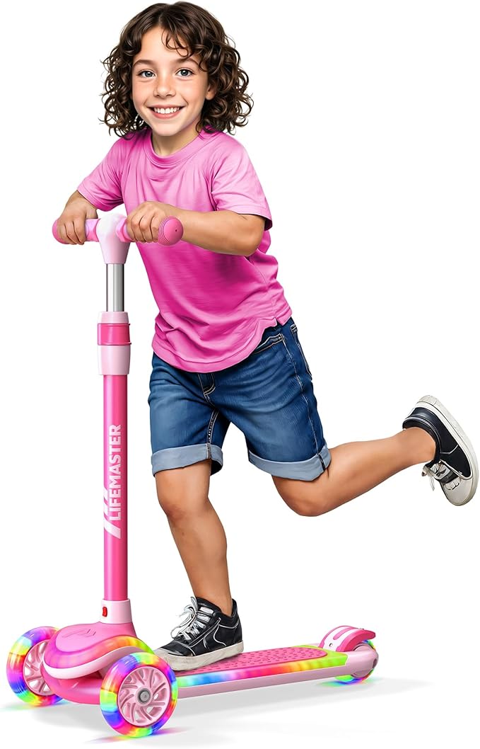 3-Wheel Kids Scooter with Multi-Color Lights on Deck & Wheels – 5-Height Adjustable Handlebar, Wide Anti-Slip Deck, Child Safety Certified, Boys & Girls Ages 3+ Supports Up to 150 lbs-CubbioJoy