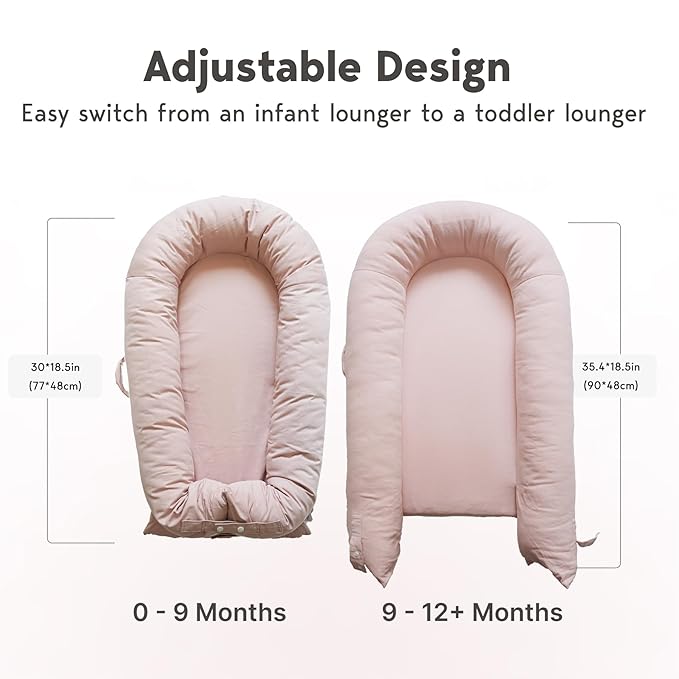 Deluxe Infant Lounger, Baby Nest Cover for Baby Girls & Boys, Newborn Essentials for Baby 0-12 Months, 100% Cotton (DustyRose)-CubbioJoy