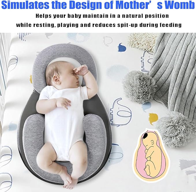 Baby Wedge Pillow for Newborn, Baby Lounger Pillow, Acid Reflux Breastfeeding Pillow for Reducing Spit-Up, with Safety Strap-CubbioJoy