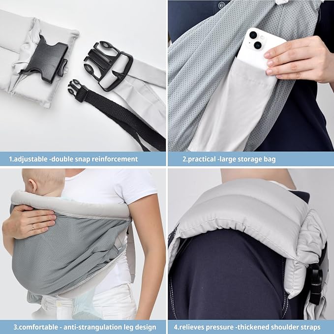 CUBY Mesh Baby Sling Carrier, Breathable Lightweight Baby Wraps Sling with Adjustable Strap- Easy to Wearing Soft Front Facing Baby Slings for Newborn Infant Toddler Carry Up to 40lbs(Gray Mesh)-CubbioJoy