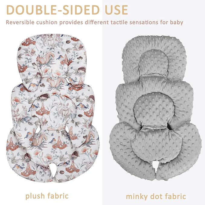 Infant Car Seat Insert, Car Seat Head Support Baby Girls Boys, Soft & Reversible Newborn Carseat Insert Cushion with 2 Strap Covers, for Stroller, Swing, Bouncer (Gray Animals)-CubbioJoy