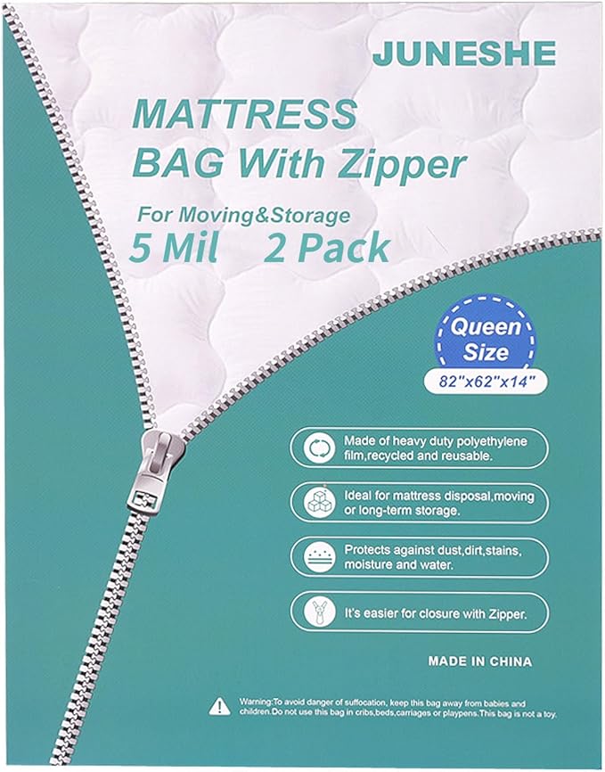 2 Pack Queen Mattress Bags for Moving and Storage-5 Mil Zipper Plastic Waterproof Mattress Storage Bags-CubbioJoy