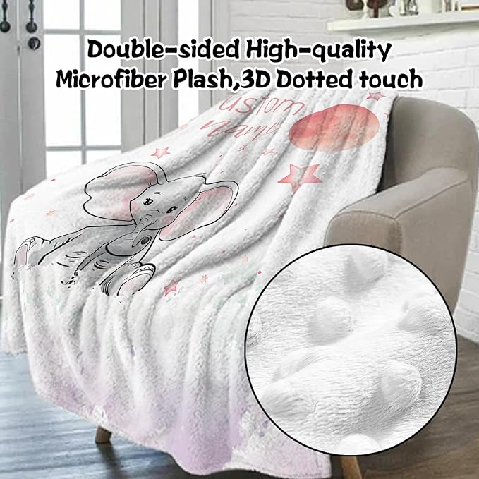 Custom Nursery Crib Bedding Set: Personalized Name 4 Piece Starry Sky Elephant Design Baby Crib Sets for Girls - Toddler Double Layer Blanket Set, Comfortable Crib Bed Sheets for Baby Toddlers-CubbioJoy