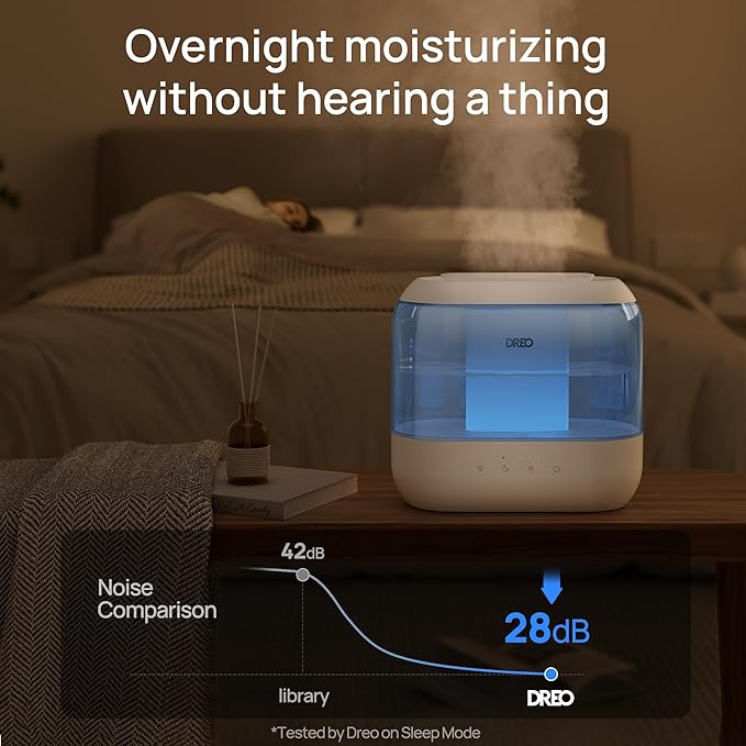 Dreo Humidifiers for Bedroom, Top Fill 4L Supersized Cool Mist Humidifier with Oil Diffuser and Nightlight, 36H Runtime, Quiet Ultrasonic Humidifiers for Home, Large Room, Baby Nursery and Plants-CubbioJoy