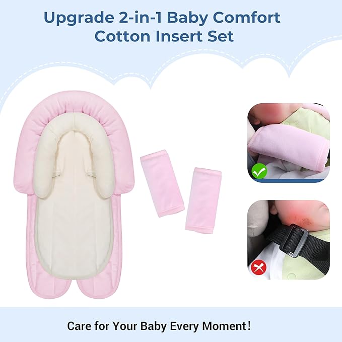 COOLBEBE New Babybody Support & Strap Covers Set for Newborn Infant Toddler- Extra Soft Stroller Cushion Pads Car Seat Insert, Perfect for Carseats, Strollers, Swings, Pink-CubbioJoy