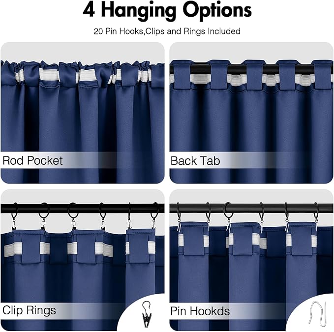 ANRODUO Back Tab Blackout Curtains for Bedroom Living Room, Rod Pocket Pinch Pleated Thermal Insulated Room Darkening Curtains 54 Inches Long 2 Panels, Navy Blue, 42 x 54 Inch-CubbioJoy