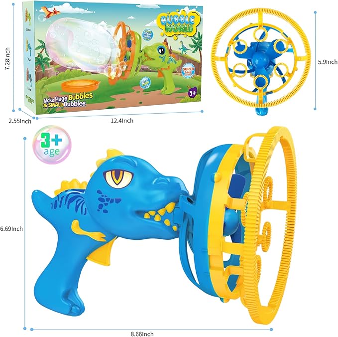 Bubble Gun Bubble Machine Dinosaur Bubble Blower Toy for Kids and Toddlers Bubble in Bubble Gun Party Favors Birthday Christmas Easter Gift for 3 4 5 6 7 8 9 Years Old Boys and Girls (Blue)-CubbioJoy