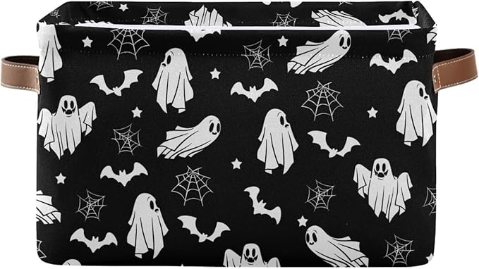 Collapsible Storage Basket Bin Happy Halloween Organizer Cube with Handle, Canvas, Black-CubbioJoy