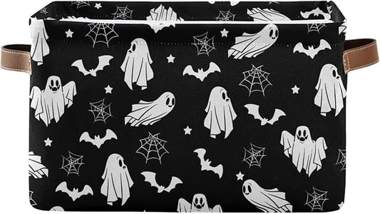 Collapsible Storage Basket Bin Happy Halloween Organizer Cube with Handle, Canvas, Black-CubbioJoy