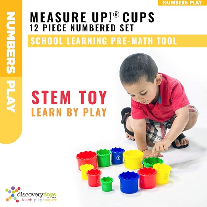 Discovery Toys Measure UP! Cups | Educational Stacking & Nesting 12 Piece Numbered Set| Kid-Powered Learning | STEM Toy Early Math Childhood Development 12 Months and Up-CubbioJoy