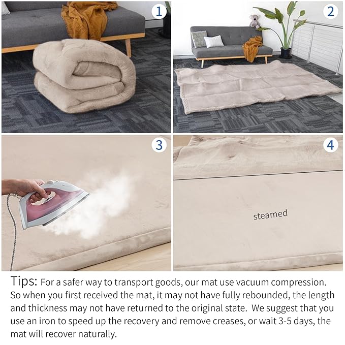 Baby Play Mat for Floor,1.3" Thick Memory foam Tummy Time Mat,Soft Coral Velvet Nursery Rug,Extra Large Non Slip for Crawling,Toddlers,Infants,kids,Tatami Style for Living Room(Beige)-CubbioJoy