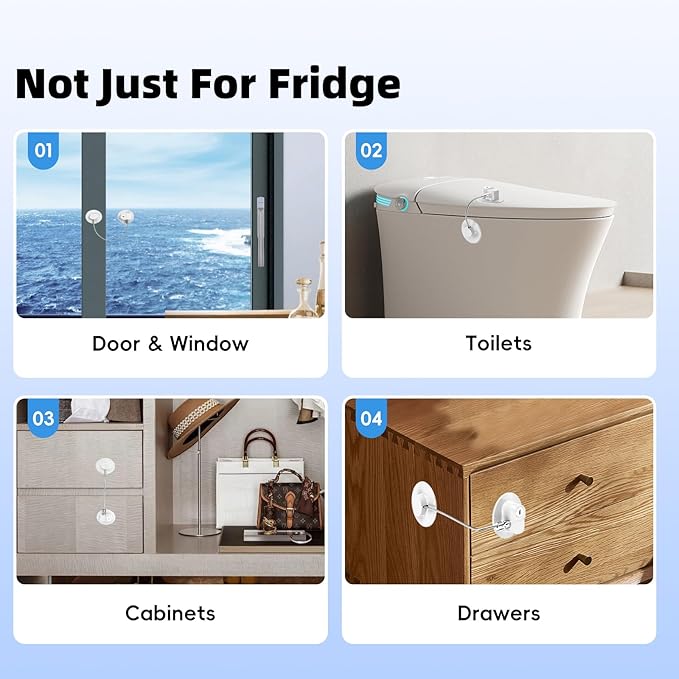 2 Pack Refrigerator Lock with Sticky Adhesive Pads, Child Proof Refrigerator/Fridge/Freezer Door Lock for Toddlers and Kids, Baby Safety Locks for RV Refrigerator, Cabinets and Drawers, Oven (Patent)-CubbioJoy