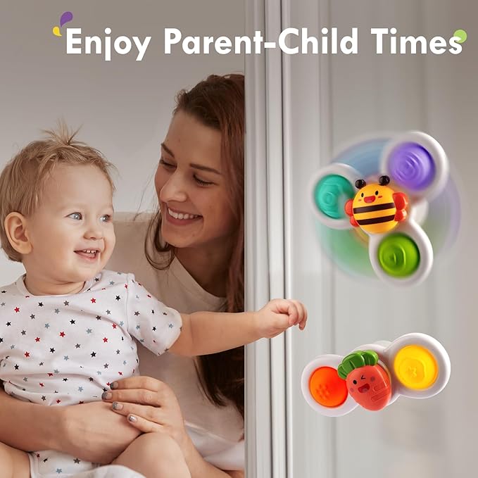 ALASOU 3PCS Pop Suction Cup Spinner Toys for 1 Year Old Boy Girl|Novelty Spinning Tops Toddler Toys Age 1-2|Sensory Baby Bath Toy for Toddlers 1-3|12 18 Months Boy Birthday Gift for Infant-CubbioJoy