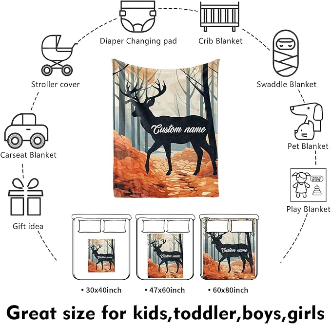 Custom Nursery Crib Bedding Set: Personalized Name 4 Piece Orange Sika Deer Design Baby Crib Sets for Baby Girls - Toddler Double Layer Blanket Set, Comfortable Crib Bed Sheets for Baby Toddlers-CubbioJoy